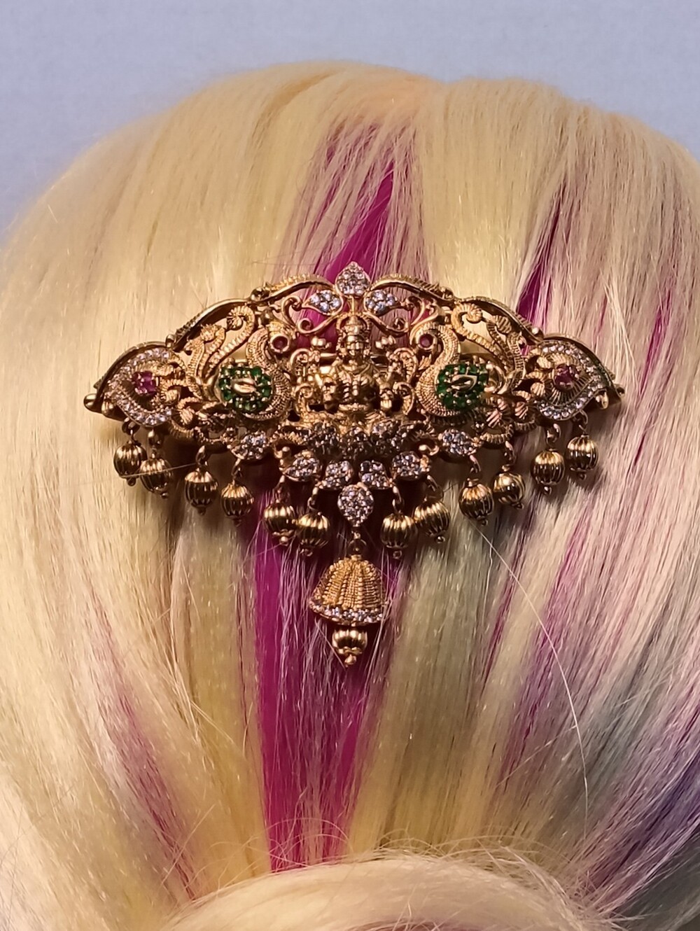 Gold-Tone Filigree Hair Clip with Dangle Accents And Temple Details